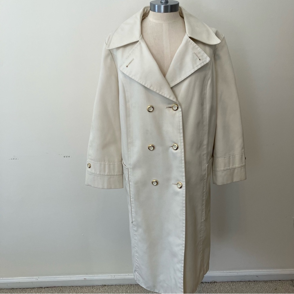 VTG London Fog Maincoats Women's Cream Double Breasted Trench Coat Petite 12